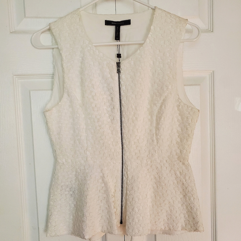 BCBGMaxAzria white lace blouse XS
